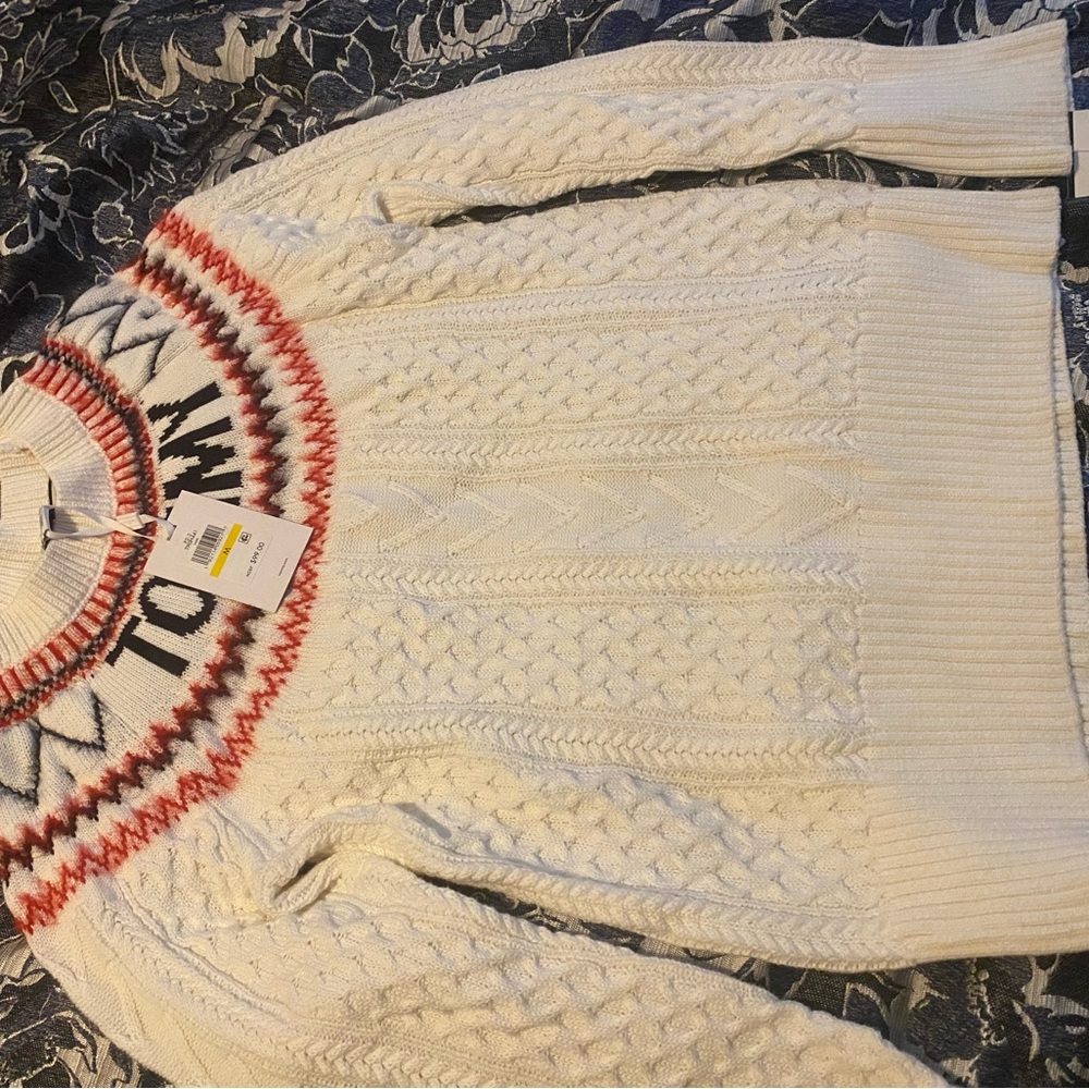Cozy White and Red Knit Sweater